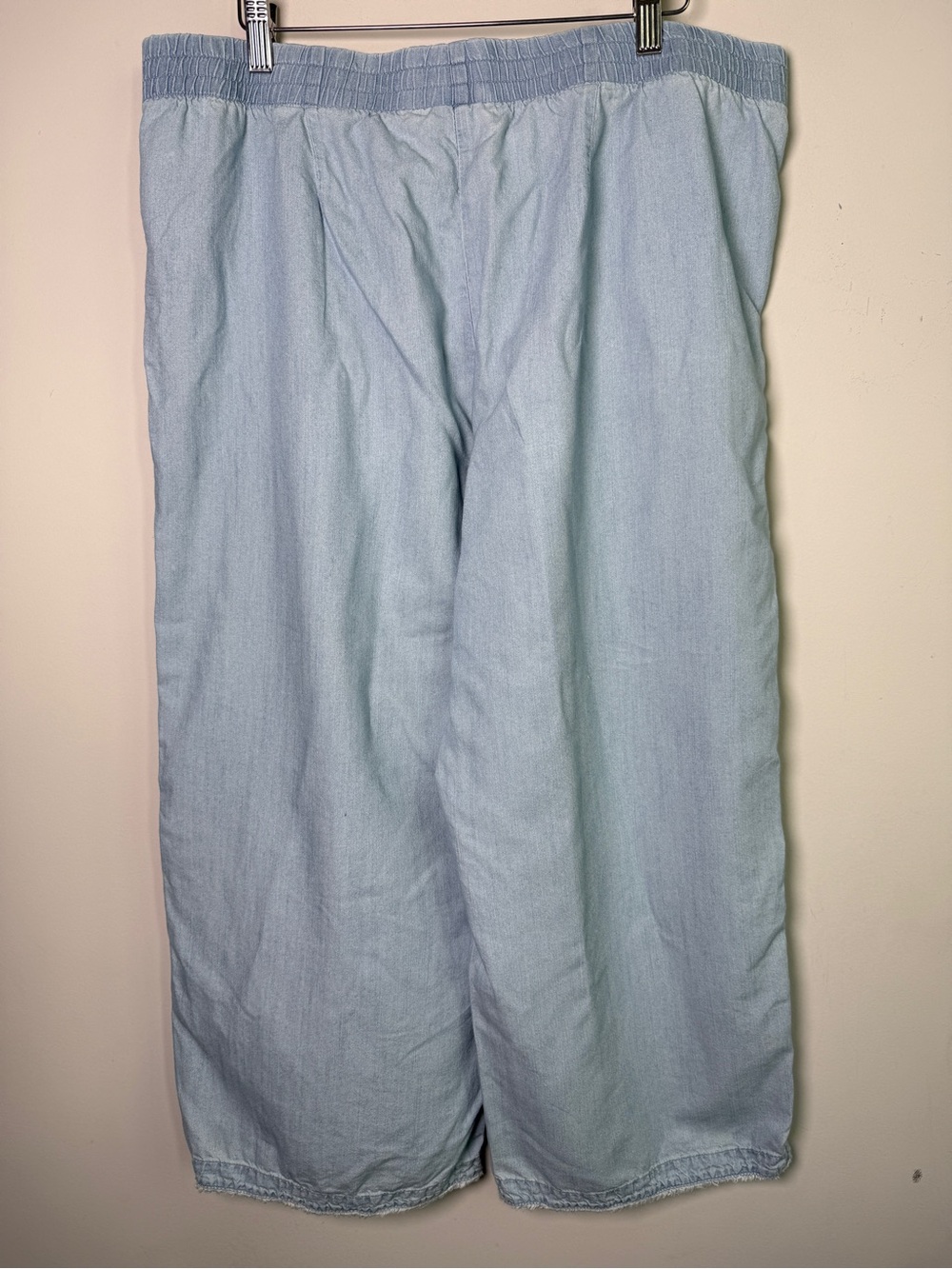 J.Jill Denim Chambray Wide Leg Pull On Crop Pants Raw Hem Boho Coastal Size L - Picture 4 of 8